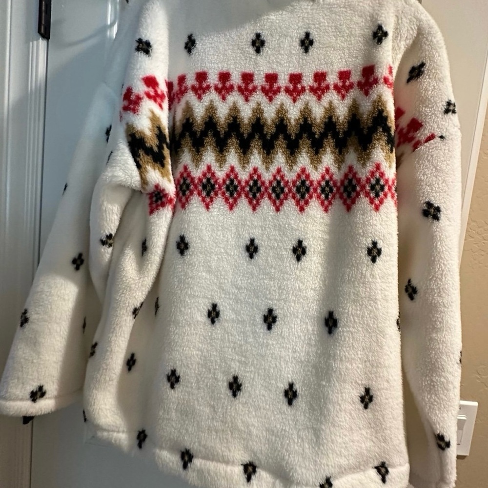 LOFT White and Red Patterned pullover